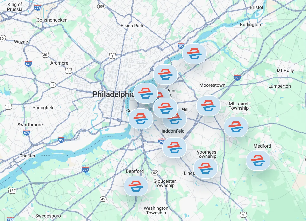 Map of the South Jersey area Climate Mechanics serves